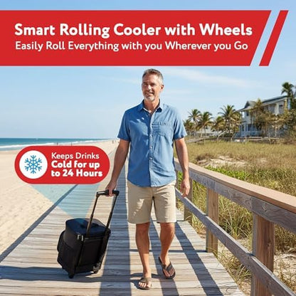 Ultra Compact Cooler Smart Cart with Wheels - Collapsible Insulated Cooler Bag - Foldable Travel Cooler 36 Cans - Leak Proof Trolley - Black