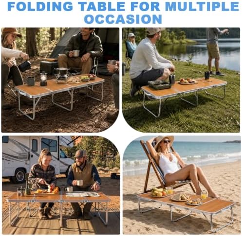 Moosinily Small Camping Table 4FT Folding Picnic Table Foldable Low Camp Table Portable Short Aluminum Outdoor Short Floor Beach BBQ Travel Yellow 47.2×15.7 inch