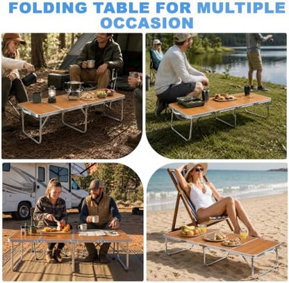 Moosinily Small Camping Table 4FT Folding Picnic Table Foldable Low Camp Table Portable Short Aluminum Outdoor Short Floor Beach BBQ Travel Yellow 47.2×15.7 inch