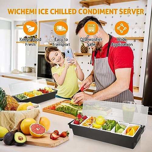 WICHEMI Ice Chilled Condiment Caddy with 6 Removable Trays and Lids