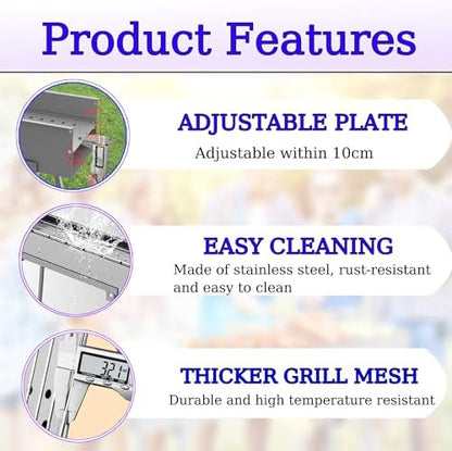 Portable Charcoal Grills, Alloy Steel BBQ Grill with Foldable Stand Adjustable Air Vents, Kebab Skewer BBQ Barbecue Grill Kit for Garden Backyard Party Picnic Travel Outdoor Use (31.6x7.1inch)