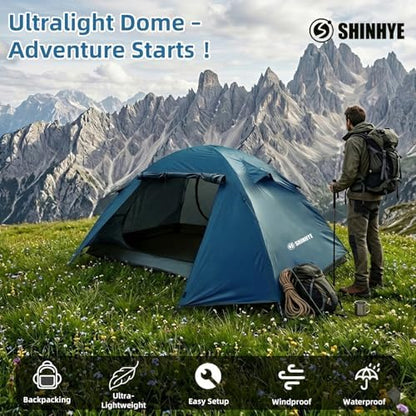 ShinHye Backpacking Tent 2/3/4 Person - Ultralight Dome Portable Tents for Camping Easy Set Up, Outdoor Hiking Waterproof Camp Instant Tent Two Doors Double Layer