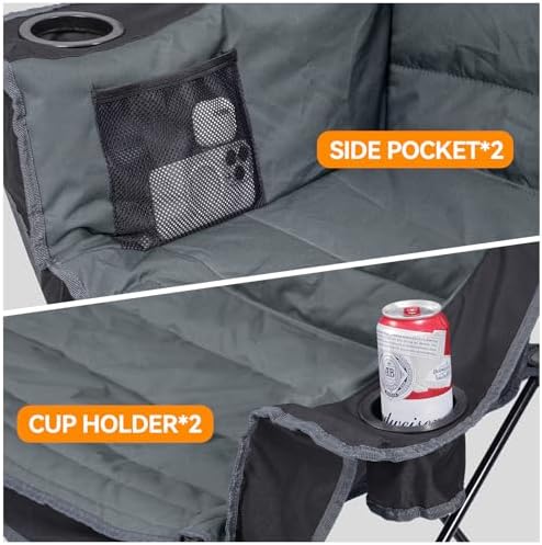 Huskfirm 3 Person Camping Chairs Folding Double Camp Chair for Adults Black