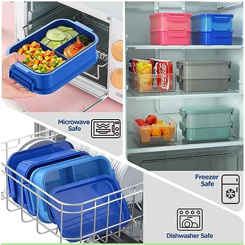 DaCool Bento Box Adults Lunch Container - 74 OZ Stackable Leakproof Bento Lunch Box for Adults Men Boys Teens Large Lunch Box Containers with Fork Spoon Sauce Boxes for Work School Dining Out, Blue