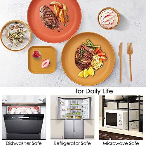 48Pcs Unbreakable Dinnerware Sets for 4 People, Camping Plates and Bowls Set, Picnic Dinner Sets, Serving Plates