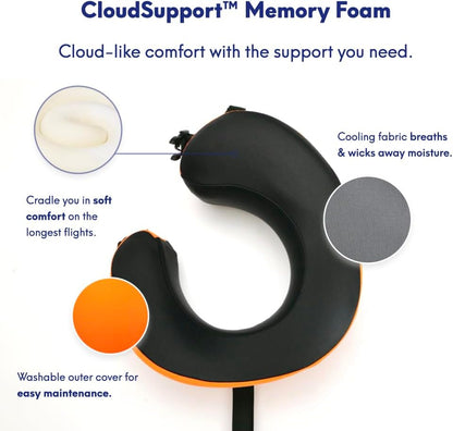 C CUSHION LAB Travel Pillow, Award-Winning Patented Ergonomic Design for Chin & Neck Support Memory Foam Neck Pillow, Compact Airplane Pillow for Traveling, Flight, Car (Dynamic Orange, Large)