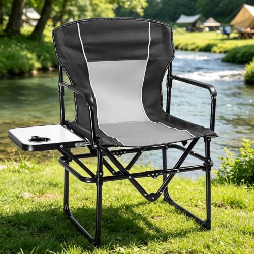 2 Pack Camping Chairs with Side Table & Cup Holder 400 lbs