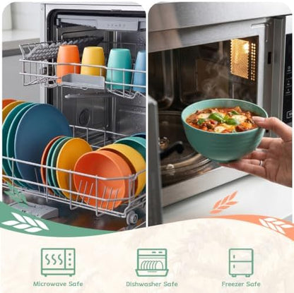 PYRMONT 40 Pcs Wheat Straw Plates and Bowls Set Colorful Dinnerware Set