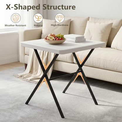 2 Pack Folding Table and 4 Pack Folding Chair, No Assembly Portable Folding Table and Chairs Set, Heavy Duty Event Foldable Table and Chair for Outdoor, Camping, Picnic, Indoor(White)