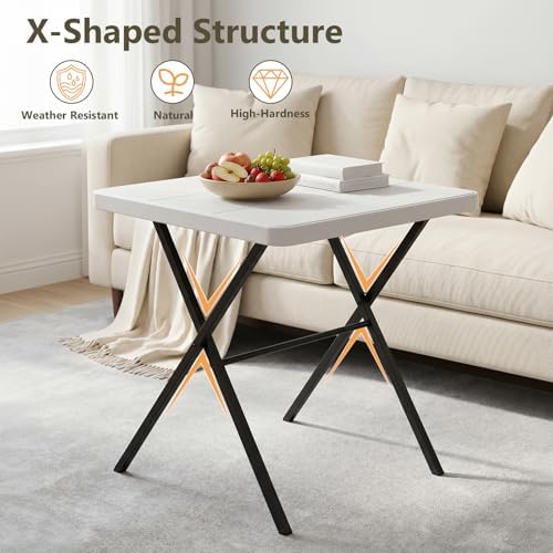 27'' Square Folding Table, Foldable Table No Assembly 400lbs Weight Capacity, Heavy Duty Portable Picnic Card Table for Camping, Patio, Dining, Indoor, Outdoor(White)