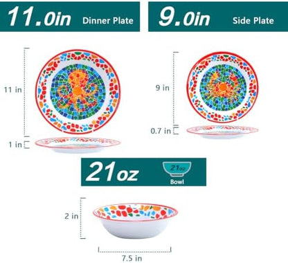 Melamine Dinnerware Set, 12 Pcs Dishware Sets, Plate and Bowl Set for 4