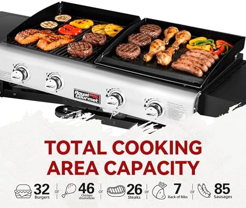 Royal Gourmet Portable Propane Gas Grill and Griddle Combo with Side Table