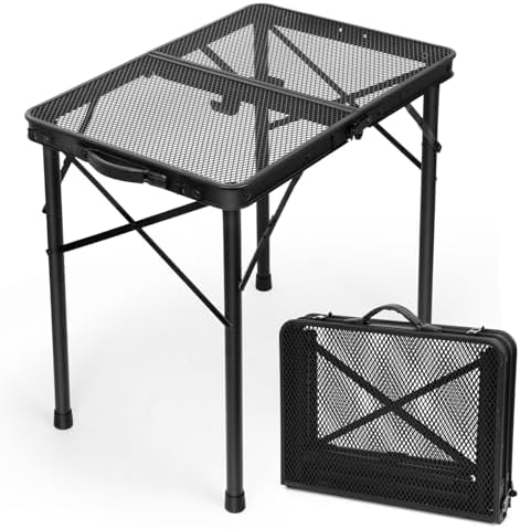 2 Ft Folding Camping Table, Adjustable Height 10.6-22 in, Small Grill Table