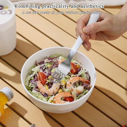 Camping Utensils, Reanea Camping Mess Kit for Travel, Camping, Picnic, Outdoor, Camping Gear Include Knife, Spoon, Fork Cutlery Set, Cup, Bowl, Plate, Camping Essentials for 1