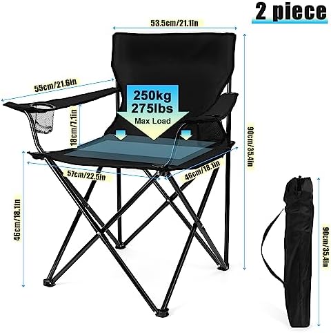 HaSteeL Large Camping Chairs for Adults, Black Folding Beach Chair Set of 2