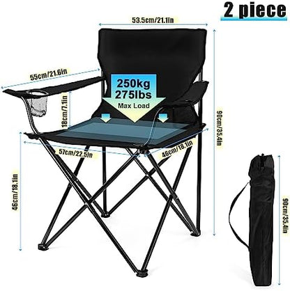 HaSteeL Large Camping Chairs for Adults, Black Folding Beach Chair Set of 2