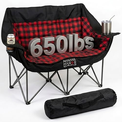2 Person Camping Chair - Double Folding Chair for Adults - Supports 650 Pounds - Extra Padded Double Seat Camping Chair - Portable 2 Person Camping Couch for Patio and Beach