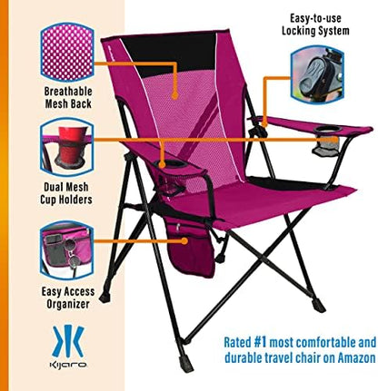 Kijaro Dual Lock Portable Camping Chairs - Enjoy the Outdoors with a Versatile Folding Chair for Sports, Lawn - Dual Lock Feature Locks Position – Hanami Pink