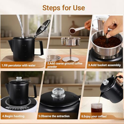 No Coating 6 Cup Percolator Coffee Pot 304 Stainless Steel