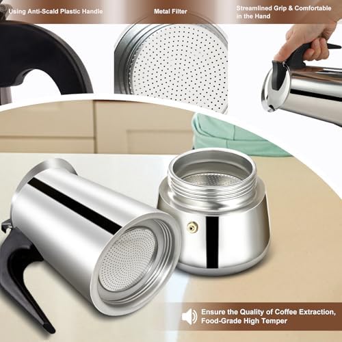 12 Cup Stovetop Espresso Maker Stainless Steel Moka Pot Stove Top Percolator Italian Coffee Makers Capable Mocha Greca Machine Cafe Classic Induction Cookers for Home and Camping 600ml 20oz