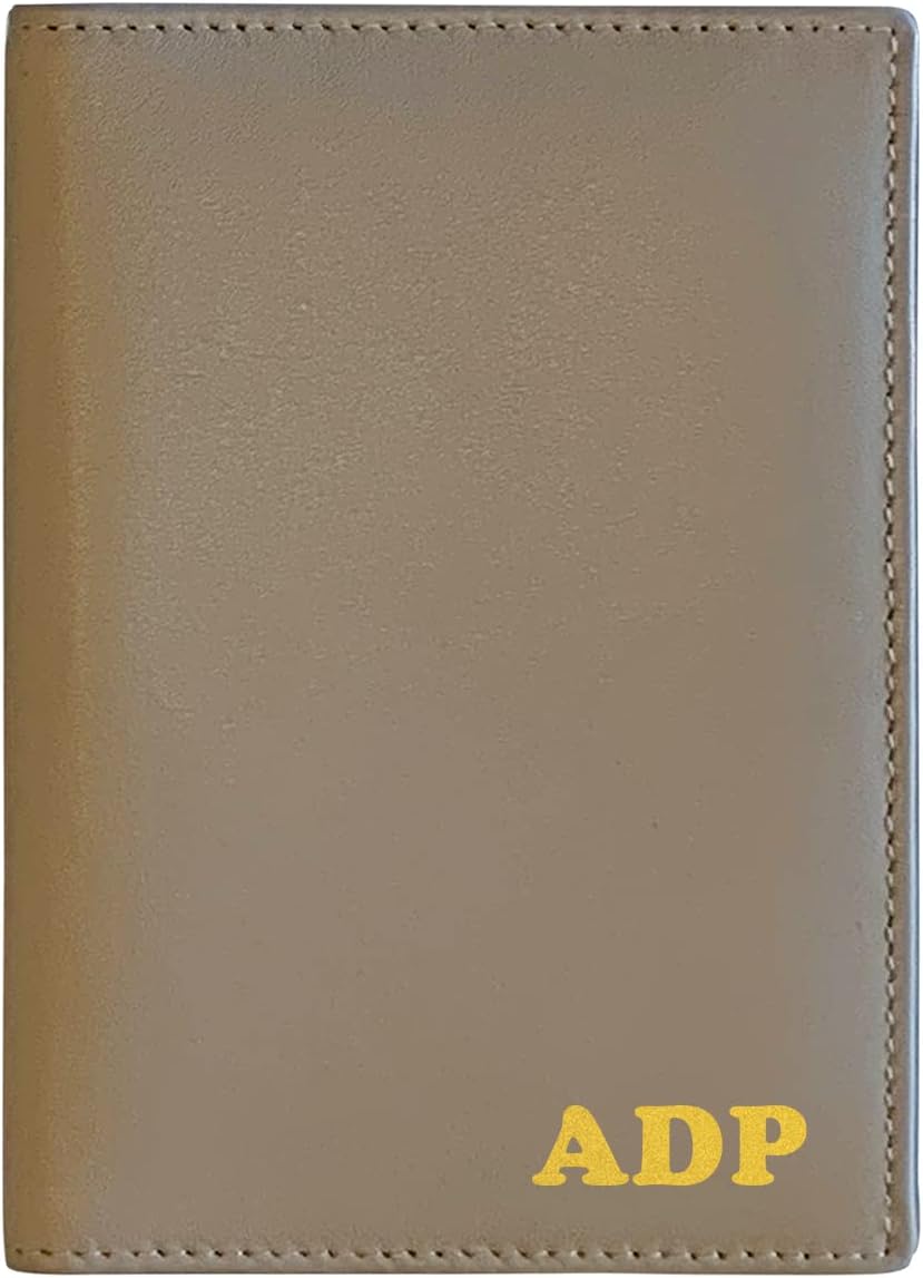 Personalized Monogrammed Taupe Leather RFID Passport Wallet