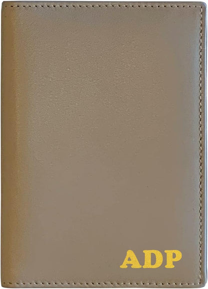 Personalized Monogrammed Taupe Leather RFID Passport Wallet