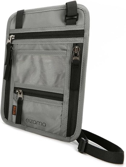 elzama Travel Neck Wallet, Neck Passport Holder, RFID Blocking Passport Wallet Super Slim & Lightweight Travel Pouch Holder for Men & Women (Light Grey)