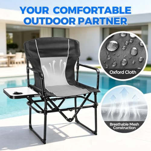 2 Pack Camping Chairs with Side Table & Cup Holder 400 lbs
