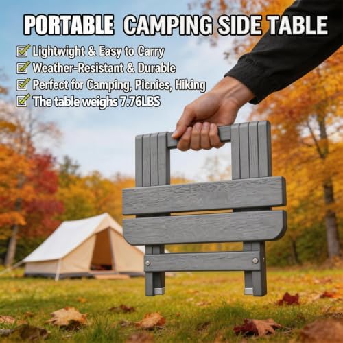 Folding Outdoor Side Table,Small HDPE Patio Table,All-Weather Compact Portable End Table for Patio,Porch,Pool,Grey,11.8" D x 15.7" W x 15.7" H