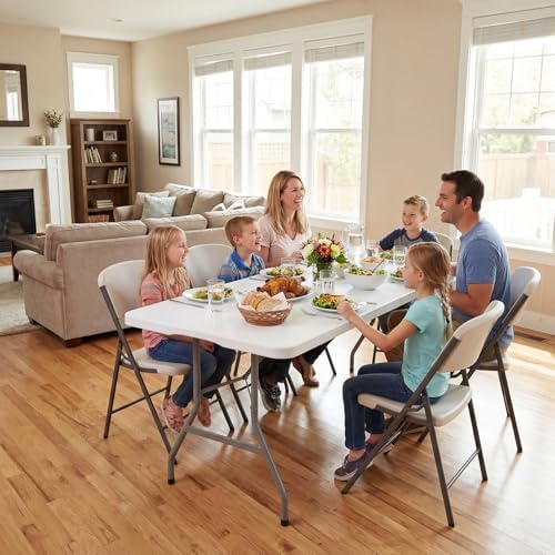 6ft Folding Table, Portable Heavy Duty Plastic Table for Party, White