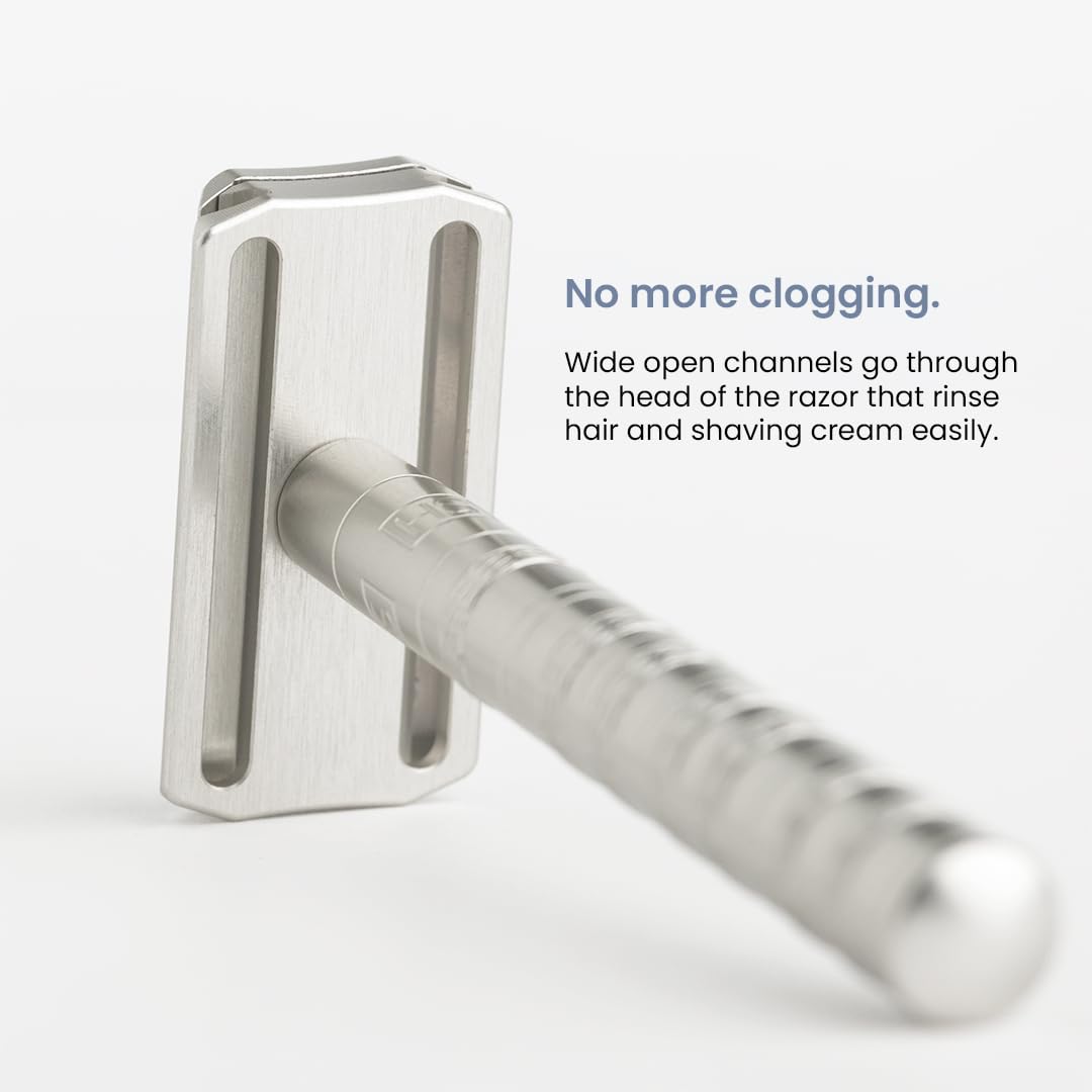 Henson Shaving Razor - Tan Double Edge Safety Razor with 5 Spare Blades - 30° Angled Precision With Superior Blade Rigidity- Reusable Single Blade Razors For Men and Women - Mild Aggression