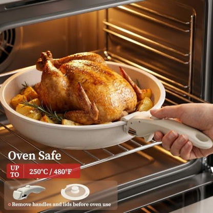 YASHE 9Pcs Granite Nonstick Pots and Pans Set, Oven Safe, Stackable