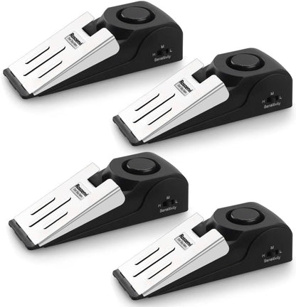 4 Pack Door Stop Alarm, Door Stopper with 120DB Security Alarm, Floor Wedge Door Stop Siren, Door Security Devices for Traveling, Apartment, Hotel and Home, Black