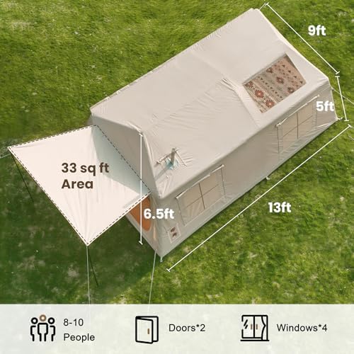 Inflatable Tents for Camping, Large Blow Up Tent with Hand Pump, Easy Setup InflatableTent 4 Season Tent, Waterproof Oxford Air Glamping Tents for Camping Adult 4/6/8/10/12 Person
