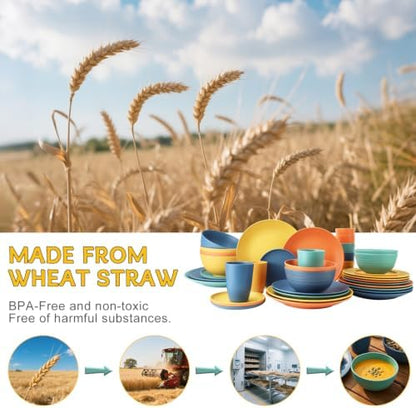 PYRMONT 40 Pcs Wheat Straw Plates and Bowls Set Colorful Dinnerware Set