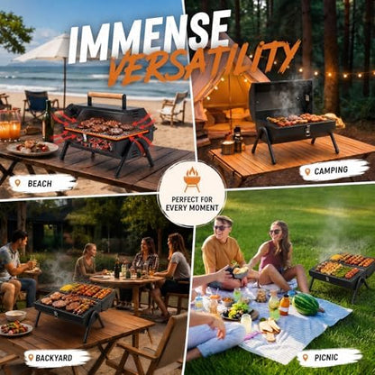 Tabletop Charcoal Grill, Portable Foldable Tabletop BBQ Grill with Dual Sided Griddle & Grill, Compact Folded Design, Thickened Body for Camping, Picnic & Outdoor Cooking