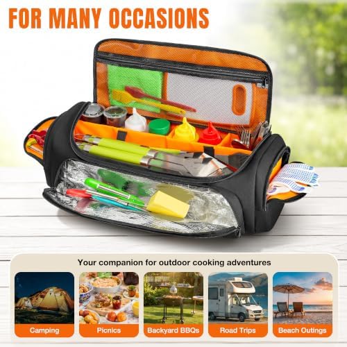 HODRANT Camp Grill Tool Storage Bag, Portable BBQ Utensil Case with Divider
