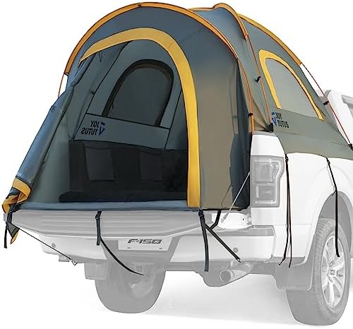 JOYTUTUS Pickup Truck Tent 5ft 2.0, Waterproof PU2000mm Double Layer for 2 Person, Portable Truck Bed Tent with Rainfly - Orange, Aluminum Pole