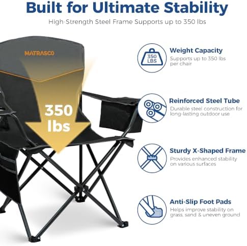 Outdoor Folding Camping Chairs 2 Pack, 350 lbs Capacity, Black