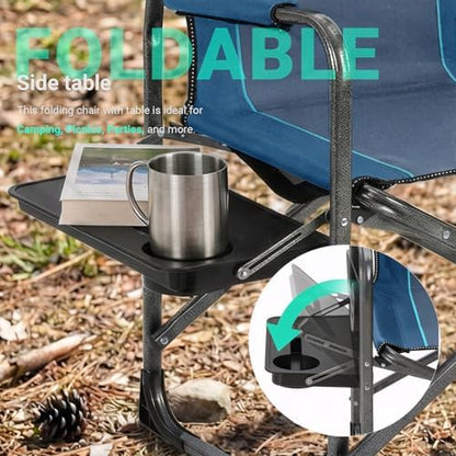 Overmont Folding Camping Chair with Side Table, Cooler Bag, 400 lb Capacity