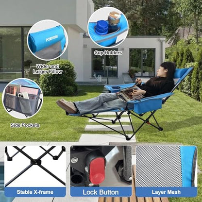 2-Pack Reclining Camping Chair 4 Position with Foot Rest Comfortable for Adults 265Ibs Folding Lounger Mesh Beach Chair with Cooler Bag and Cup Holder for Outdoor Patio