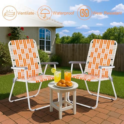 Outvita Webbed Lawn Chairs Set of 2, Easy Open & Lightweight Orange