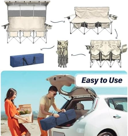 BESTHLS Portable Folding Camping Chair with Canopy Shade for 3 Person White