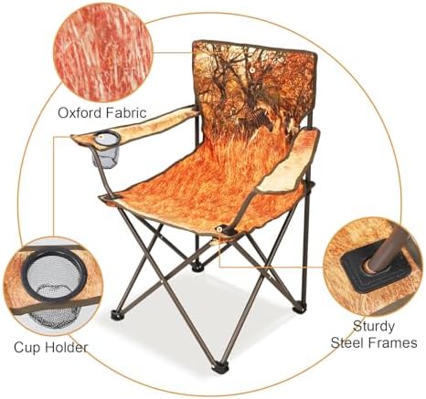 Northroad 2Pack Folding Camping Chairs Portable Animal Print Collapsible Hunting Chair for Outdoor Travel, Patio, Beach, Fishing - Zebra