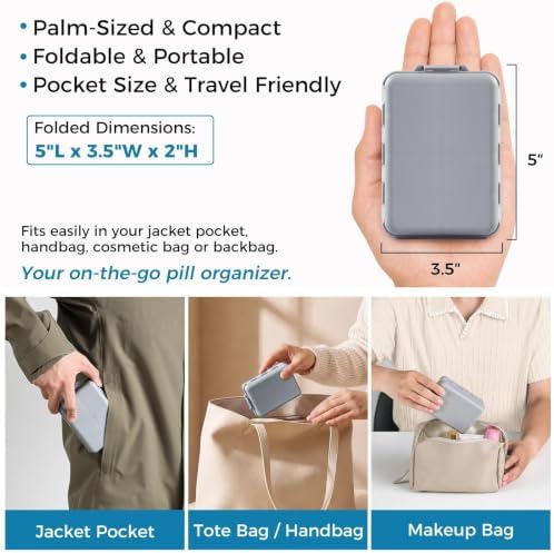 Foldable Portable 7 Day Pill Organizer 2 Times a Day, AM PM Weekly Pill Box