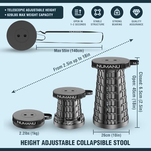 NUMANU Collapsible Stool for Adults, Folding Seat, 620 lbs, Hard Seat