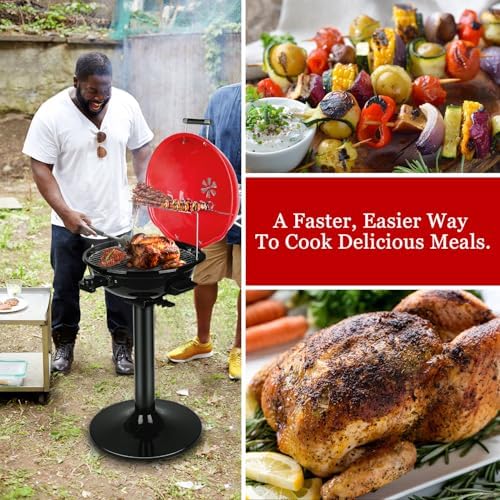 Electric Grill, Techwood Indoor/Outdoor Electric BBQ Grill, 1600W Portable Removable Stand Grill with Adjustable Heat & Drip Tray, Double Layer Design for Party, Patio & Backyard (Red)