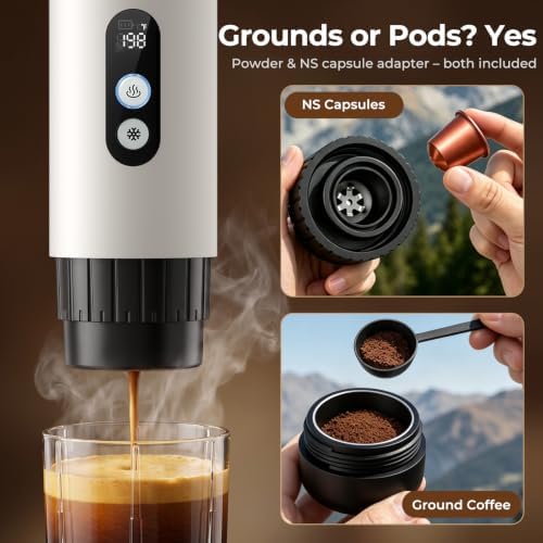 Portable Espresso Machine,15 Bar 2-In-1 Coffee Maker,Self-Heating USB-C Coffee Machine for Travel,Camping,RV, Hiking,Office,White