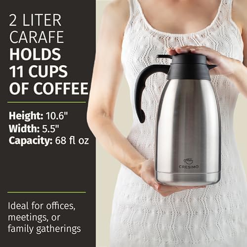 Cresimo Thermal Coffee Carafe 68oz / 2L - 12 Hours Hot Beverage Dispenser