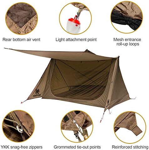 OneTigris Backwoods Bungalow Bushcraft Shelter 2.0, Ultralight Backpacking Tent with with Porch for Camping Hiking Backpacking Motorcycle Kayak Bushcrafters